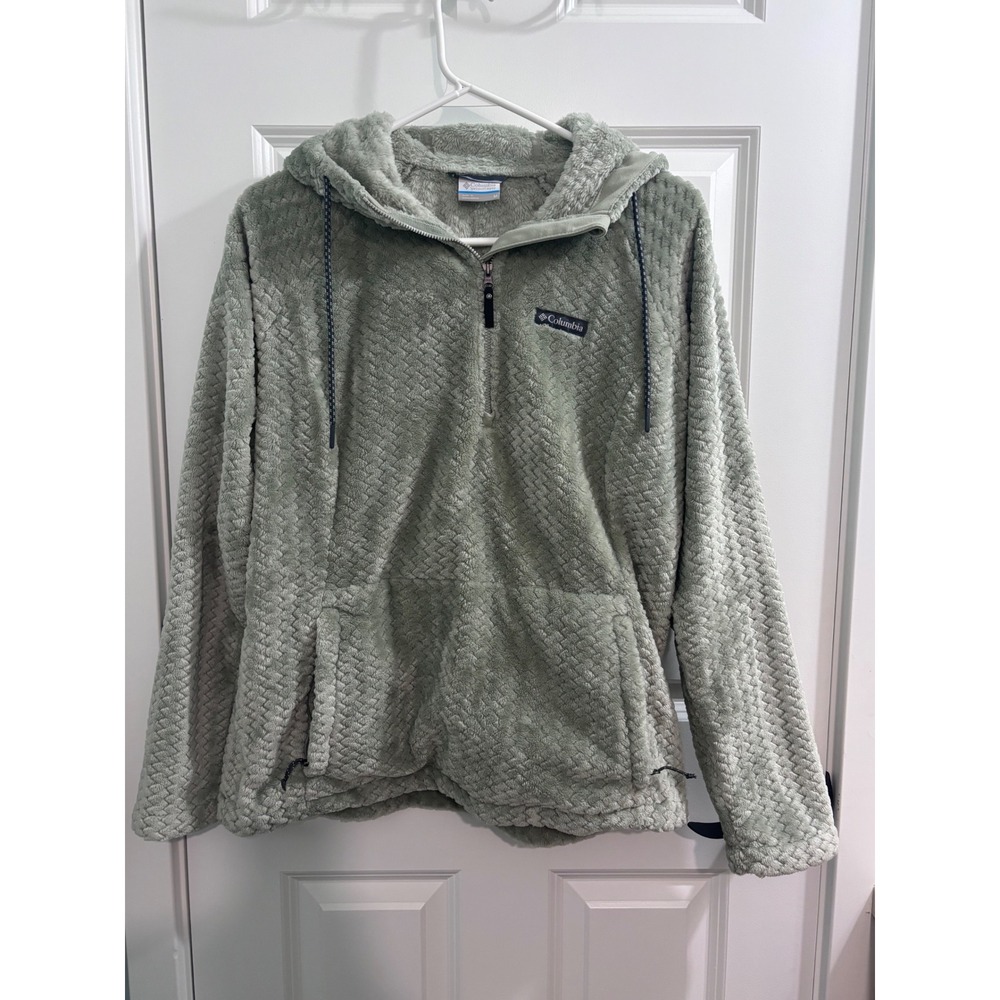 Columbia Fire Side II Sherpa Hoodie Sage Green Half Zip Fleece Size Medium